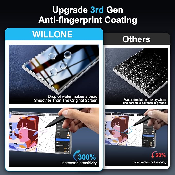 WILLONE 3 Pack for Galaxy S25 Ultra Screen Protector | 9H Tempered Glass 12FT Drop Protection, Fingerprint Unlock, HD Clear, Phone Case Fit - Image 6