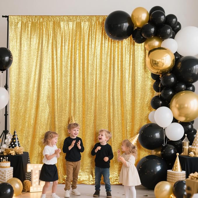 SquarePie 8x8ft Gold Sequin Backdrop, High Density Non-Transparent Glitter Curtain for Photography, Birthday, Wedding Party Decorations, Thick Solid Background with 4" Rod Pocket, 1 Panel - Image 2