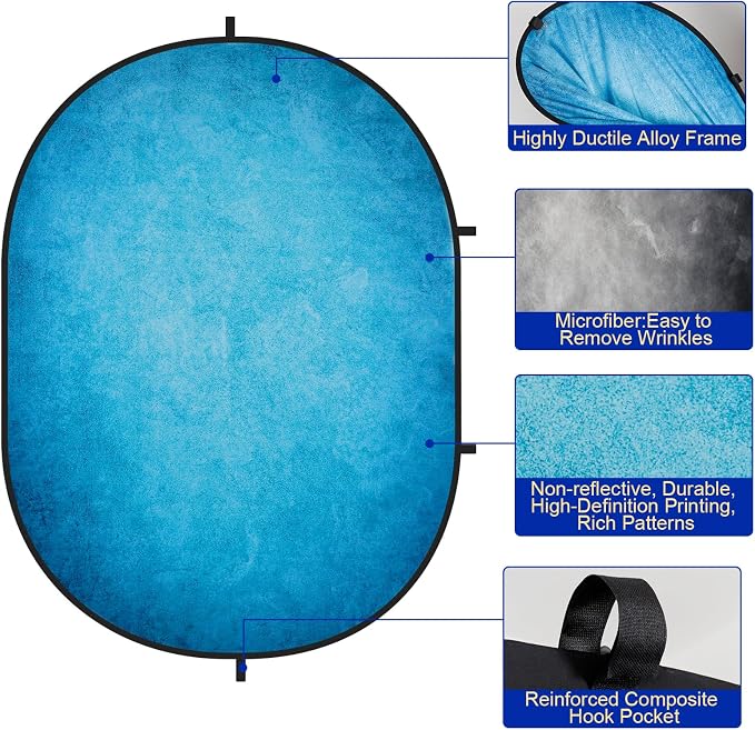 Kate Collapsible Backdrop Blue and Gray self Tape Auditions Backdorp 141 | Collapsible Backdorp 5'x6.5' Blue Gray Microfiber Backdorps for Self-Tape, Professional Video Conferencing - Image 3