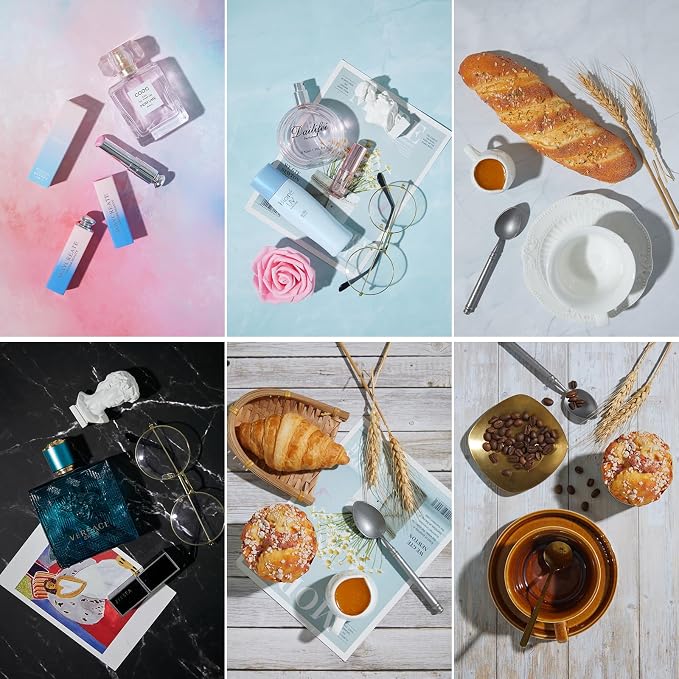 16x11.5 Inch Photo Backdrop Board Small Product Photography Backdrop Kit, 6PCS Double Sided 12 Patterns Flat Lay Background Paper Photoshoot Props, for Food Jewelry Cosmetics Photography - Image 5