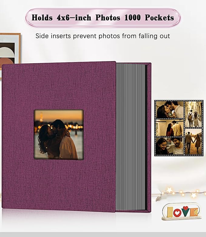 Ejblfe Photo Album 4x6,Linen Cover Slide-in Photo Album Book Can Holds 1000 4x6 Photos with 100 Black Sheets for Family,Wedding,Baby and Holiday Pictures (Dark purple) - Image 3