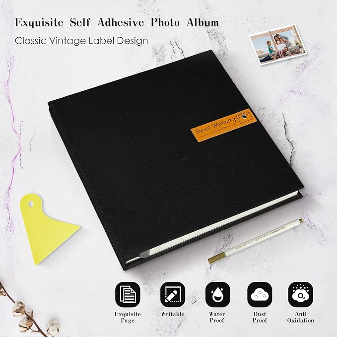 Spbapr Large Photo Album Self Adhesive Magnetic Scrapbook,DIY Scrapbook Album for 4x6 5x7 8x10 Picture,60 Pages Linen Cover Memory Book for Wedding Family Baby Pets, with Metallic Pen and Scraping - Image 4
