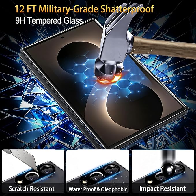 SiHPuoy 3Pack Tempered Glass Screen Protector for Samsung Galaxy Z Fold 8 | 9H+ Hardness, Military Grade Shatterproof, Auto-Dust Removal Bubble Free, Case Friendly, with HD Camera Lens Protectors - Image 2
