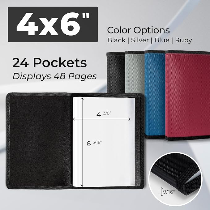 Dunwell 4x6 Photo Album & Art Portfolio Binder, 24 Clear Sleeves, Black | Displays 48 Pages, 24 Clear Sleeves, Black Mounting Paper, Organizer for 4x6 Photos - Image 2