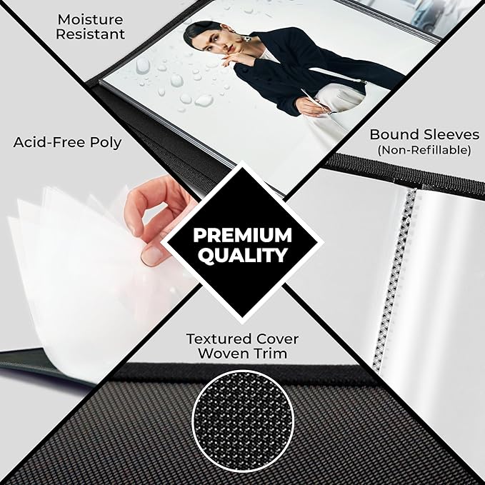 Dunwell 8x10 Photo Album & Art Portfolio Book, 24 Sleeves, Black | Displays 48 Pages, 24 Clear Sleeves, Black Mounting Paper, Organizer for 8x10 Photos - Image 6