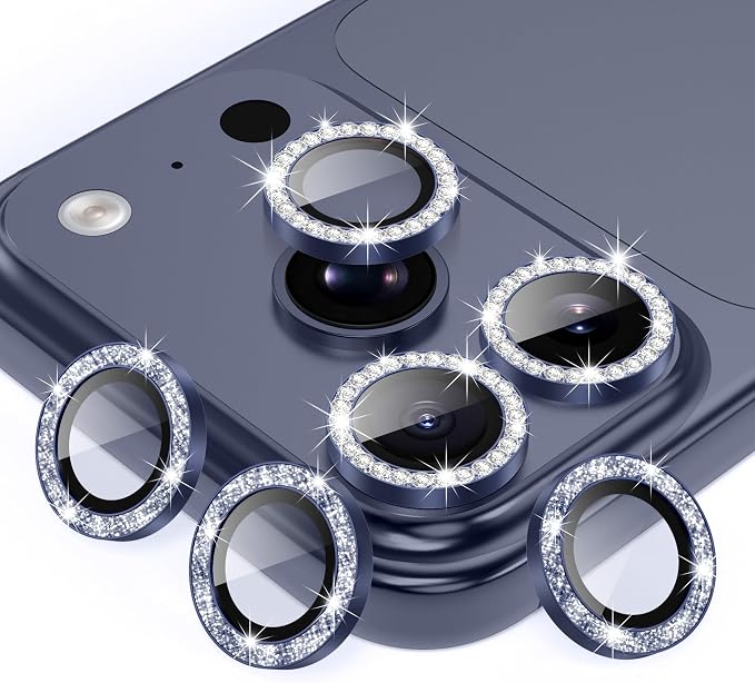 AGVEE 3+3 6 Pack for iPhone 17 Pro & Max Camera Lens Protector Cover | Individual Bling Diamond & Bling Glitter Sparkle Cute Gem Metal Ring, 9H Tempered HD Glass by AGVEE