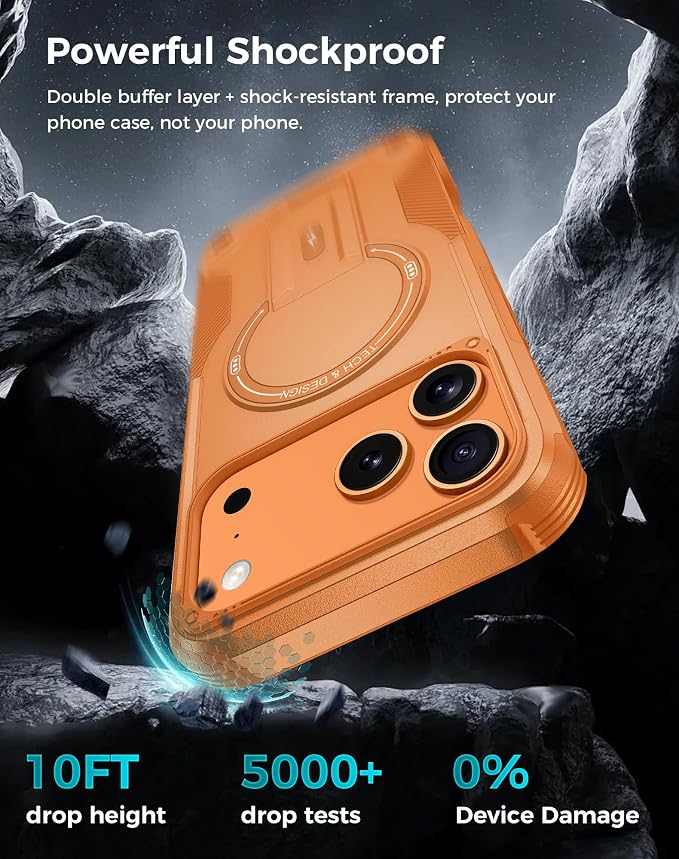 Goton 3 in 1 for iPhone 17 Pro Case with Privacy Screen Protector Orange | Glass Camera Lens Protector,Compatible for MagSafe,Invisible Kickstand, Shockproof Phone Cover for iPhone 17Pro - Image 4