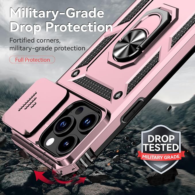 HNHYGETE for iPhone 15 Pro Case with HD Screen Protector: [Military Grade 20ft. Drop Tested] Ring Shockproof Protective Phone Case for - iPhone 15 Pro (Rose Gold) - Image 3