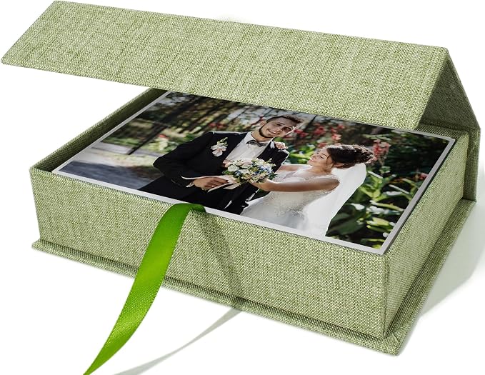 Vienrose Small Photo Storage Box, 5"x7", Linen Postcard Keeper, Grass Green | 1Pc Sturdy Linen Cover Box for Photos, Postcards & Sticker Storage, Perfect for Home, Office, Craft Room, and Travel by Vienrose