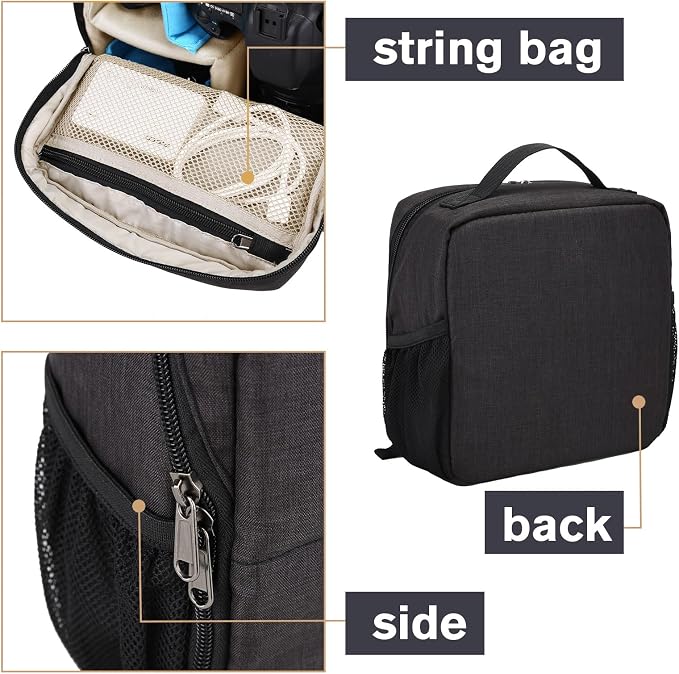 BAIGIO Camera Insert Bag Inner Case High-Capacity Shockproof and Water-resistant DSLR SLR Camera Inner Bag Foldable Protective Bag Inner Camera Organizer with Handle (Black 2) - Image 5