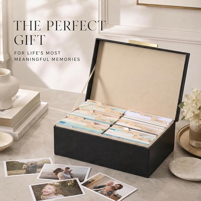 Decorative Photo Storage Box - PU Leather Organizer for 1200 4x6 Photos | Sturdy Scrapbook Storage Containers with Dividers and Lid - Portable Box Safely Stores Your Pictures - Image 8