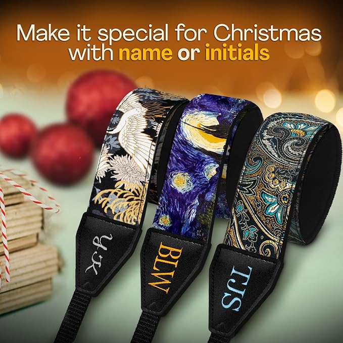 Art Tribute Camera Strap Personalized With Name - Shoulder, Crossbody & Neck Camera Strap for Photographers, Fits All Cameras, Canon Nikon Sony Fujifilm, Padded Strap W/Quick Release & Leather Ends - Image 2