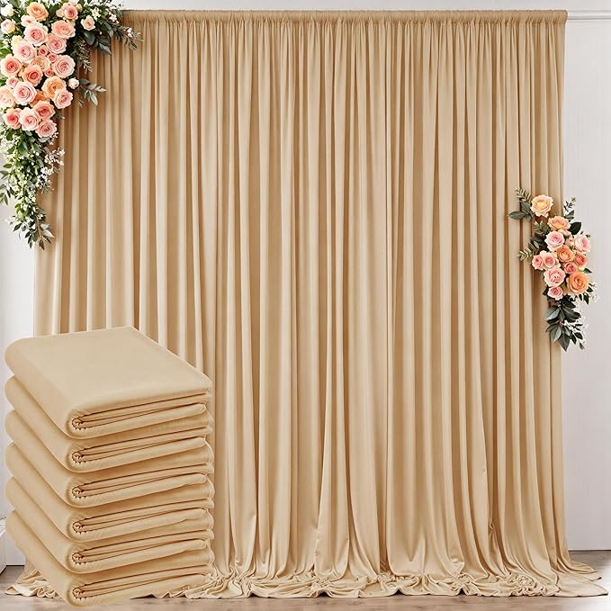 30 ft x 8 ft Thick Champagne Backdrop Curtain for Wedding Parties, 6 Panels 5 ft x 8 ft Wrinkle Free Polyester Champagne Photo Backdrop Drapes, Birthday Party Home Decoration Supplies by Outpain