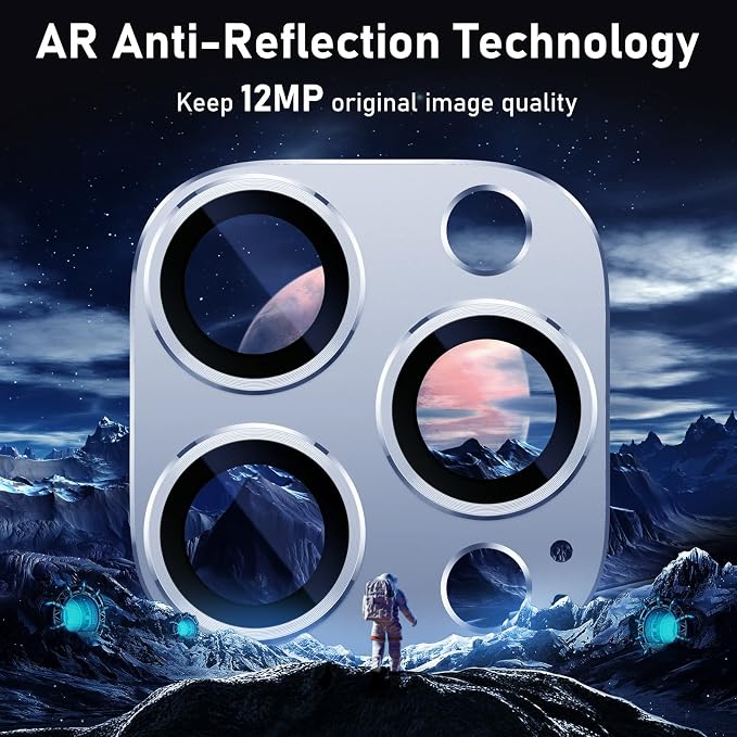 UniqueMe for iPhone 13 Pro/ 13 Pro Max Camera Lens Protector-Sierra Blue | Strong Drop Protection, Not Easy to Fall-off, Metal Ring, Tempered Glass, Rear Camera Screen Cover - Image 3