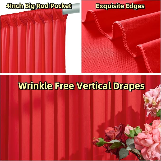 10 ft x 20 ft Wrinkle Free Red Backdrop Curtain for Parties, Polyester Photography Backdrop Drapes for Birthday Party Baby Shower, Thick Background Curtain for Backdrop Stand, 4 Panels 5 ft x 10 ft - Image 4