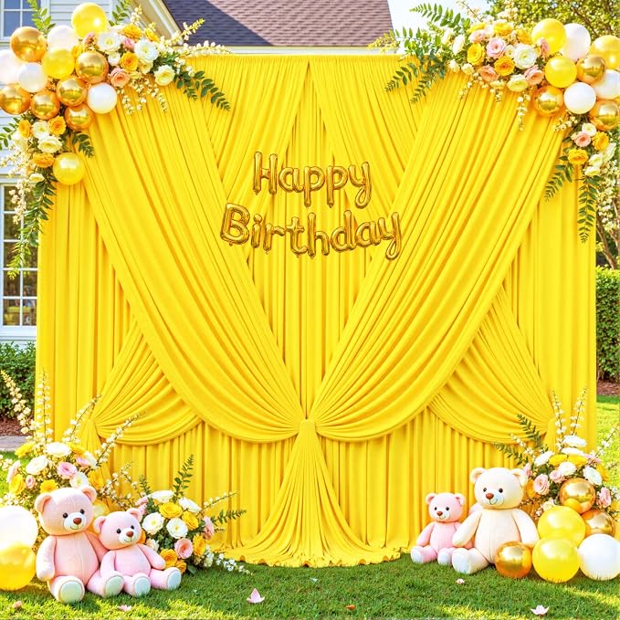 Yellow Backdrop Curtain for Parties Wrinkle Free Lemon Yellow Photo Curtains Backdrop Drapes Fabric Decoration for Birthday Party Wedding Baby Shower 5ft x 8ft,2 Panels - Image 8
