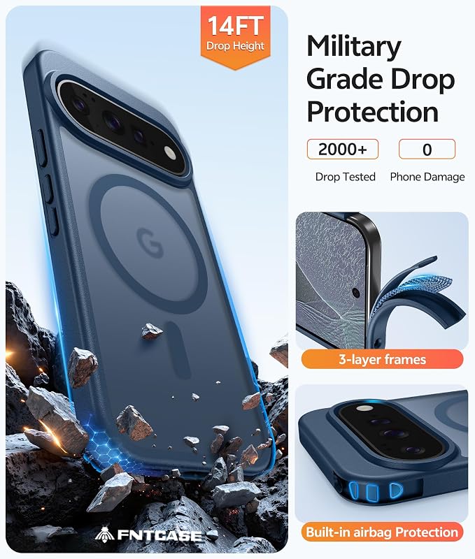 FNTCASE for Google Pixel 11 Pro Case / Pixel 11 Case, with Screen Protector | Fit for Magsafe, Translucent Matte, 14FT Military Grade Drop Protection, Shockproof Protective Phone Cover, Blue - Image 6