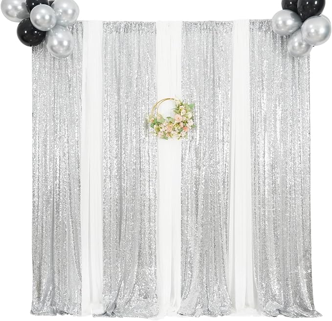Poise3EHome Silver Sequin Backdrop Curtains,2ft x 8ft Sequin Photography Backdrop Curtain 2 Panels for Party Decoration - Image 9