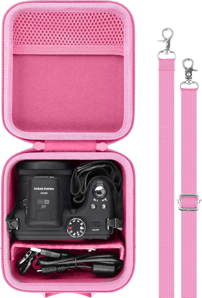 Case for KODAK PIXPRO AZ653/AZ401/AZ405/AZ425/AZ528 Digital Camera | Protective Storage Box, Portable Carrying Box, Smooth Zipper, Travel-ready, Shoulder Strap Covenient to Carry, Pink Case by Baval