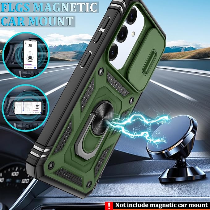 Gritup Fit for Samsung Galaxy S25 Case with Screen Protector*2, Build in 360° Rotating Ring Kickstand, Military Grade Protective Cover for S25 Phone, Green+Black - Image 6