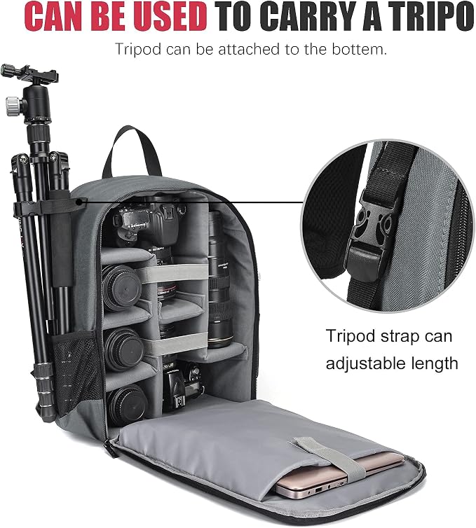 Cwatcun Camera Backpack, Water-resistant DSLR SLR Bag for Canon/Nikon/Sony | Professional for SLR DSLR Mirrorless Camera Bag Case And Lens And1DSLR body+3-5 lenses+flash+tripod+14" iPad. - Image 6