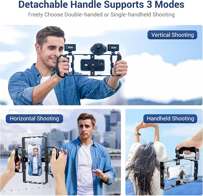 [Wireless Remote] Magnetic Smartphone Video Cage Rig for iPhone 16 15 14 13 12 Pro Max Mini & Magsafe Case,Universal Cell Phone Stabilizer Rig with 6 Cold Shoe Mounts,Phone Cage Rig for Filming | for Magsafe Case,Universal Cell Phone Stabilizer Rig wit... - Image 5