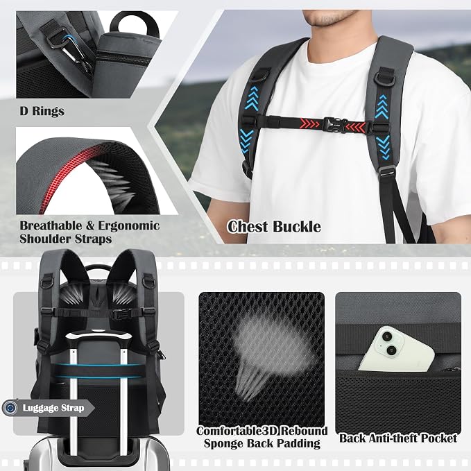 SDYSM Camera Backpack, Hardshell DSLR/SLR Camera Bag with Lens Pouch & 15.6" Laptop Compartment Waterproof Camera Case with Rain Cover Photography Backpack Compatible for Canon/Nikon/Sony/Drone,Gray - Image 6