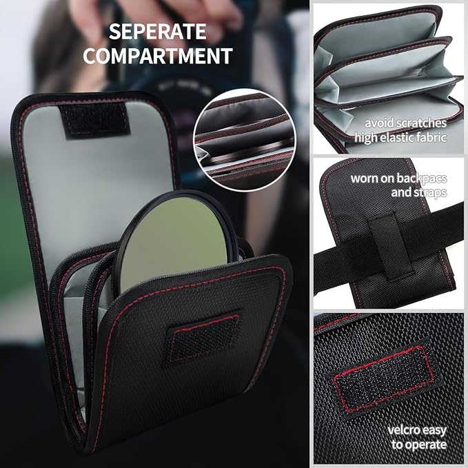 Professional Photography Filter Bag, 3-Pocket Camera Lens Filter Bag Entrainment, Waterproof And Dustproof Anti-Fall Design Suitable for 25mm-82m Filters, Pack of 2 (Black) - Image 3
