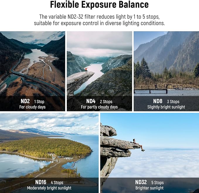 NEEWER Variable ND Filter Compatible with DJI Mini 3 / Mini 3 Pro, ND2-32 1-5 Stops Snap On Multicoated HD Optical Glass Slim Drone Camera Lens Aerial Video Photography Accessories - Image 4