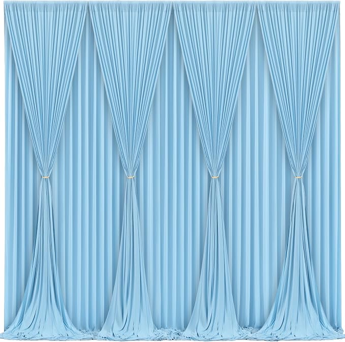 Blue Backdrop Curtains 8 Panels - Wrinkle-Free Light Blue Curtains Polyester Photography Drapes Photo Background for Baby Shower Birthday Party Decorations- 32 X10FT (Blue) - Image 2