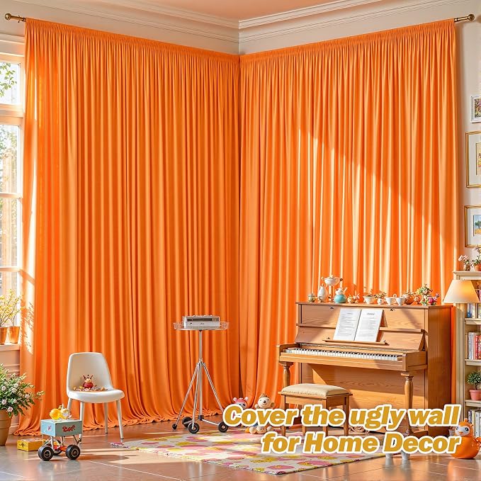 40ftx10ft Wrinkle Free Orange Backdrop Curtain - 10 Feet Photography Backdrop Drapes, Silky Polyester Back Drop Cloth for Wedding Baby Shower Balloon Arch Background - Image 5