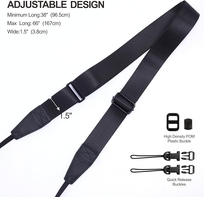 Padwa Lifestyle Black Adjustable Camera Strap - 1.5" Top Layer Cowhide Head Camera Straps for Photographers, Nylon Adjustable Neck Shoulder & Crossbody Strap Quick Release for All Cameras - Image 6