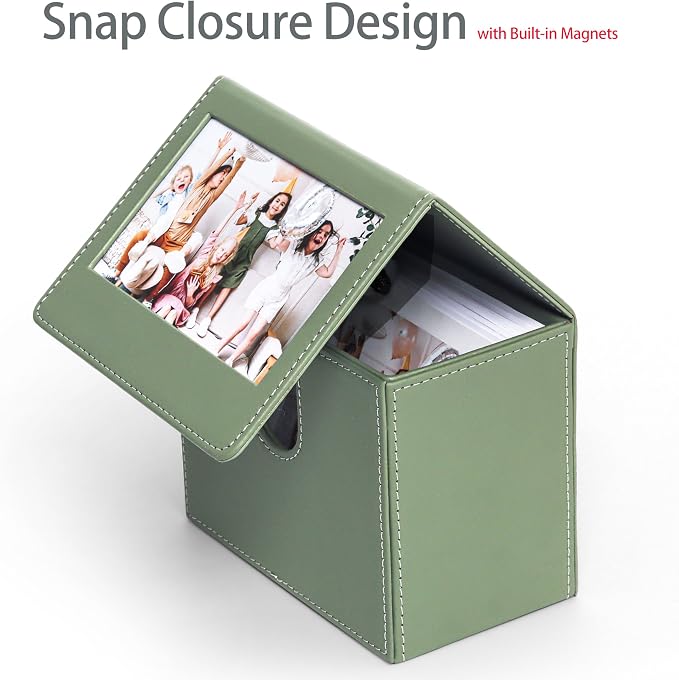 Orga'Neat Picture Holder Storage Case for Fujifilm Instax Wide Film, PU Leather Photo Holder with Pocket Outside, up to 50 Photos (Sage Green) - Image 3