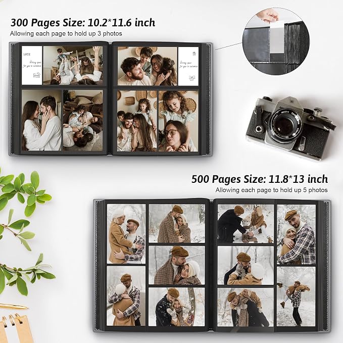 Popotop 4x6 Photo Album Holds 500 Pictures, Vegan Leather Hardcover | 500-Photos Capacity, Clear Slip-In Pockets, Large Collection Format, Front Photo Window, Gifts for Family Wedding Baby - Image 5