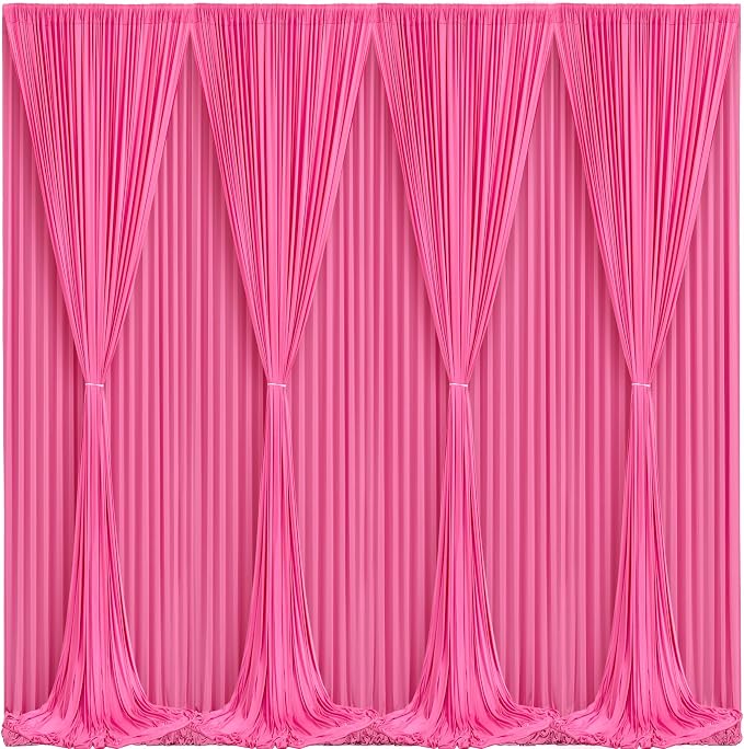 Hot Pink Backdrop Curtain 8 Panels-Wrinkle-Free Polyester Photography Drapes for Wedding Party Photo Background Decorations- 32 X10FT (Hot Pink) - Image 2
