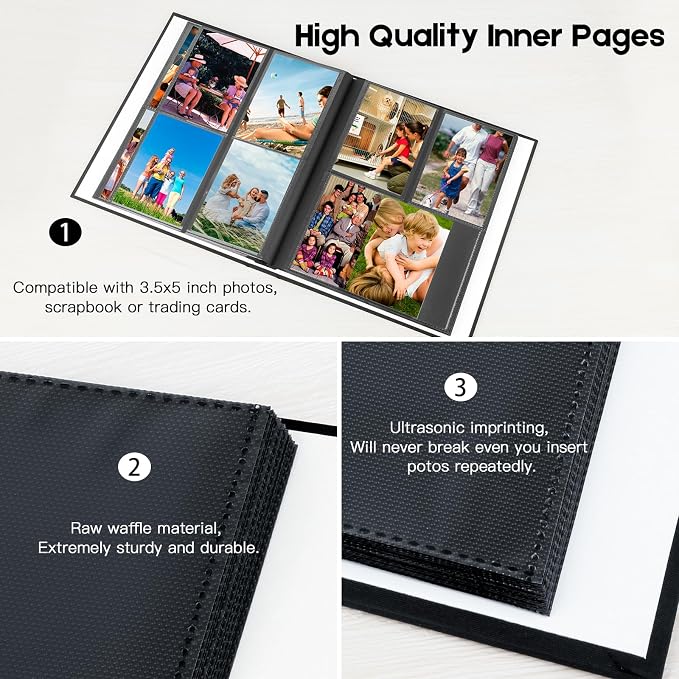 Aevdor 3.5x5 Photo Album, Holds 256 Photos, Linen Cover, Black | Vertical 3.5x5 Clear Pockets, Front Display Window, Baby, Travel, Family & Anniversary Memories - Image 5