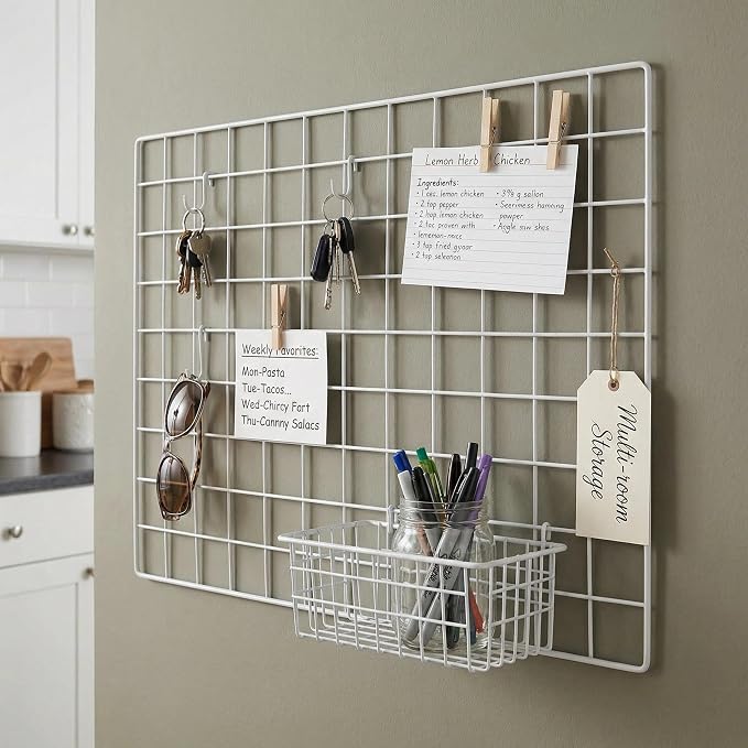 Kaforise Wire Wall Grid Panel, Multifunction Painted Photo Hanging Display and Wall Storage Organizer, Pack of 2, Size 25.6" x 17.7" White - Image 5