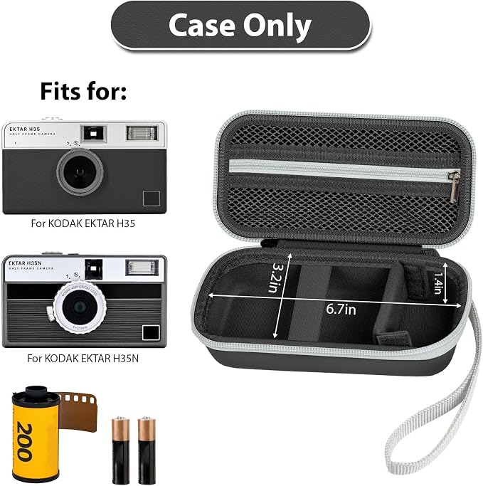 Film Camera Case for Kodak EKTAR H35 H35N Half Frame Film Camera | Camera and 35mm Film Rolls Storage, Mesh Pocket for Small Accessories, Travel and Home Organization; Slim, Black, Case Only - Image 2