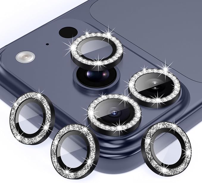 AGVEE 3+3 6 Pack for iPhone 17 Pro & Max Camera Lens Protector Cover | Individual Bling Diamond & Bling Glitter Sparkle Cute Gem Metal Ring, 9H Tempered HD Glass by AGVEE