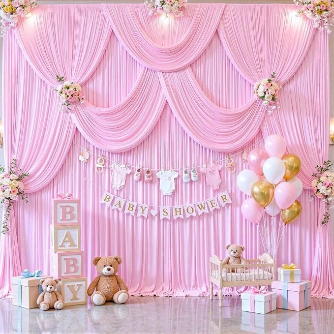10x12 Pink Backdrop Curtains for Wedding Party Wrinkle Free Backdrops Curtain Drapes Fabric Decorations Photo Back Drop Cloth for Baby Shower Photography Stage Reception 5ft x 12ft,2 Panels - Image 4