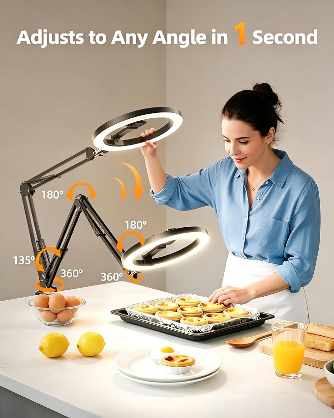 Upgrade Ring Light with Stand, Overhead Phone Mount for Desk, 10” Selfie Light with Stand Tripod for iPhone, Light with Phone Holder for Video Recording,Zoom Meeting,Live Streaming Tiktok,YouTube - Image 2