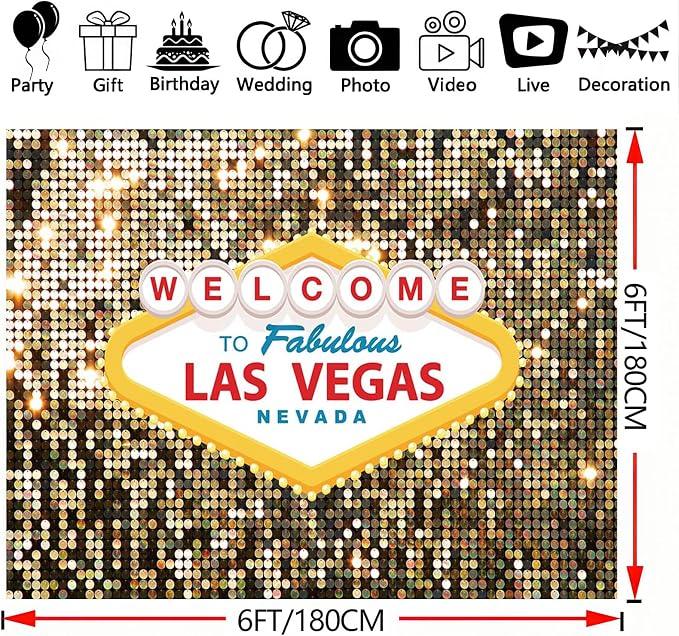 6x6FT Fabulous Casino Poker Movie Themed Photo Background Welcome to Las Vegas Party Photography Backdrops Vintage Costume Dress-up Baby Shower Banner Birthday Prom Ceremony Supplies Props Vinyl - Image 7