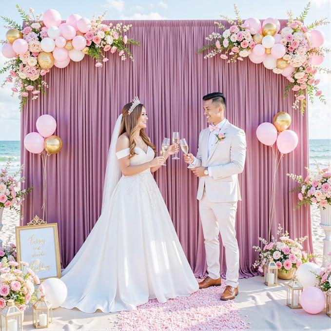 4 Panels Dusty Pink Backdrop Curtain for Parties Wedding Wrinkle Free Pink Photo Curtains Backdrop Drapes Fabric Decoration for Birthday Party Baby Shower 20ft(W) x 10ft(H) - Image 8