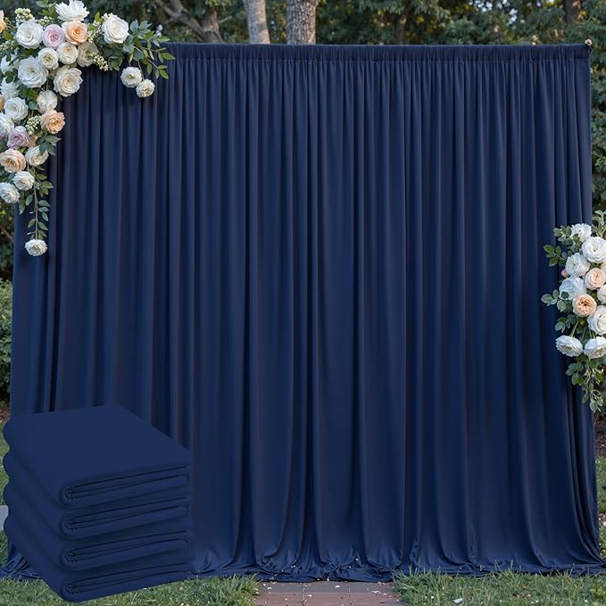 20 ft x 8 ft Navy Blue Backdrop Curtain Panels, 4 Panels 5 ft x 8 ft Wrinkle Free Polyester Photography Backdrop Drapes, Wedding Party Home Decoration Supplies by Outpain