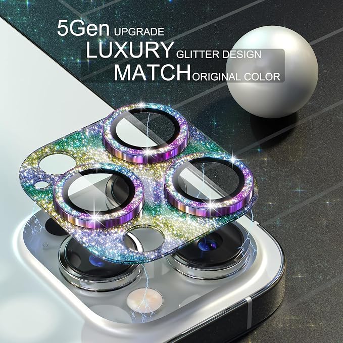 Choiche for iPhone 15 Pro/iPhone 15 Pro Max Camera Lens Protector | Bling Camera Cover with 9H Tempered Glass Lens Screen Protector Metal Ring Decoration Accessories (Glitter-Colorful) - Image 3