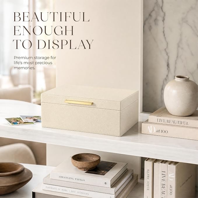 Decorative Photo Storage Box - PU Leather Organizer for 1200 4x6 Photos | Sturdy Scrapbook Storage Containers with Dividers and Lid - Portable Box Safely Stores Your Pictures - Image 6