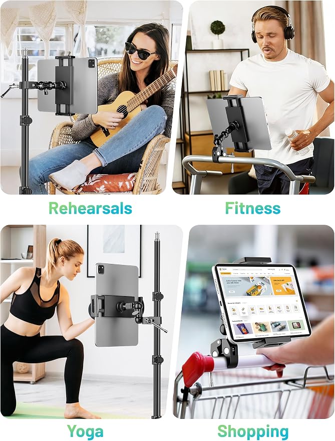 iPad Holder for Mic Stand, Side Mount iPad Music Stand Holder for Microphone, 360° Swivel Tilt Adjustable Mic Tablet Stand for 4.7-12.9" iPad Pro Galaxy Tabs - Image 7