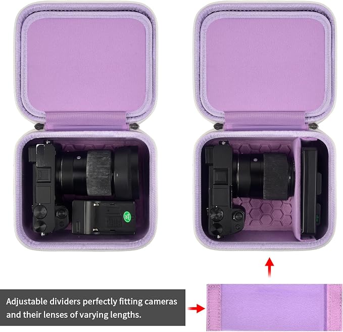 casmilee Camera Case for Sony Alpha ZV-E10 Alpha a6400/ a6700/ a6100/ a6000/ a6600/ a6500 Mirrorless Digital Camera, Hard Travel Bag with a Shoulder Strap for Lens & Accessories (Purple, Medium) - Image 2