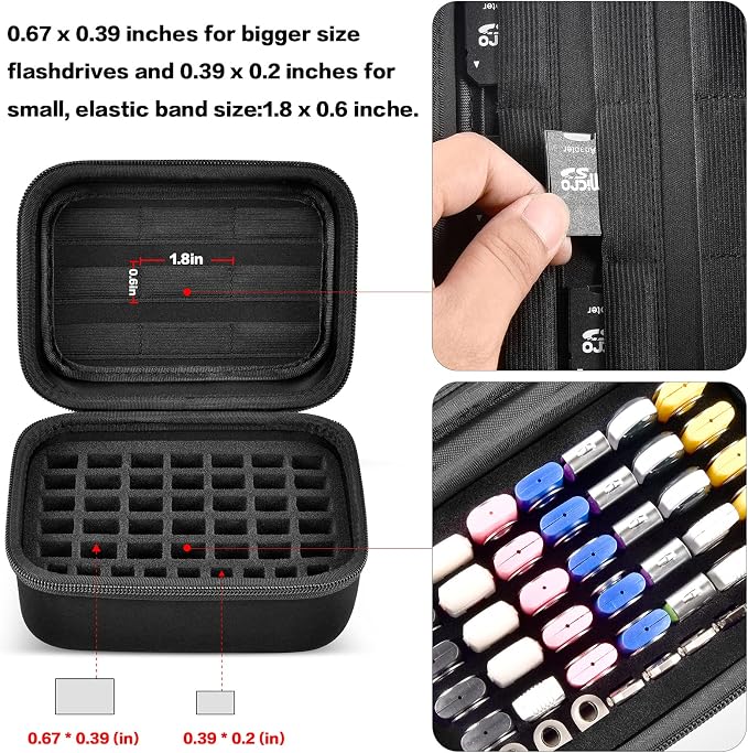 Comecase USB Flash Drive Case, Holds 44 USB Drives and 9 SD Cards | Pre-Cut Foam Fits Mixed Drive Sizes Flash Drive; EVA Shell Protects Data on the Go, Black, Large, Case Only - Image 2