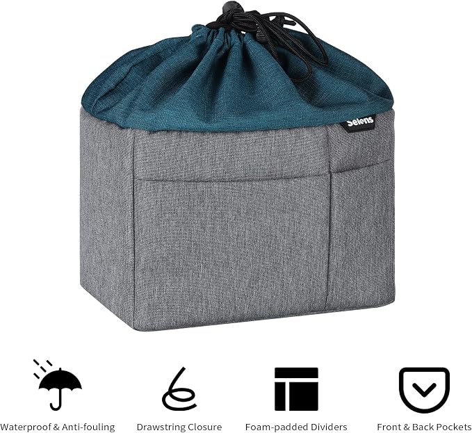 Selens Camera Bag for Backpack, Shockproof DLSR SLR Insert Case Bag | Water Resistant Protection Organizer Inner Bag for DSLR Mirrorless Camera, Lens, Cable and Other Photography Gear, Blue-Grey - Image 5